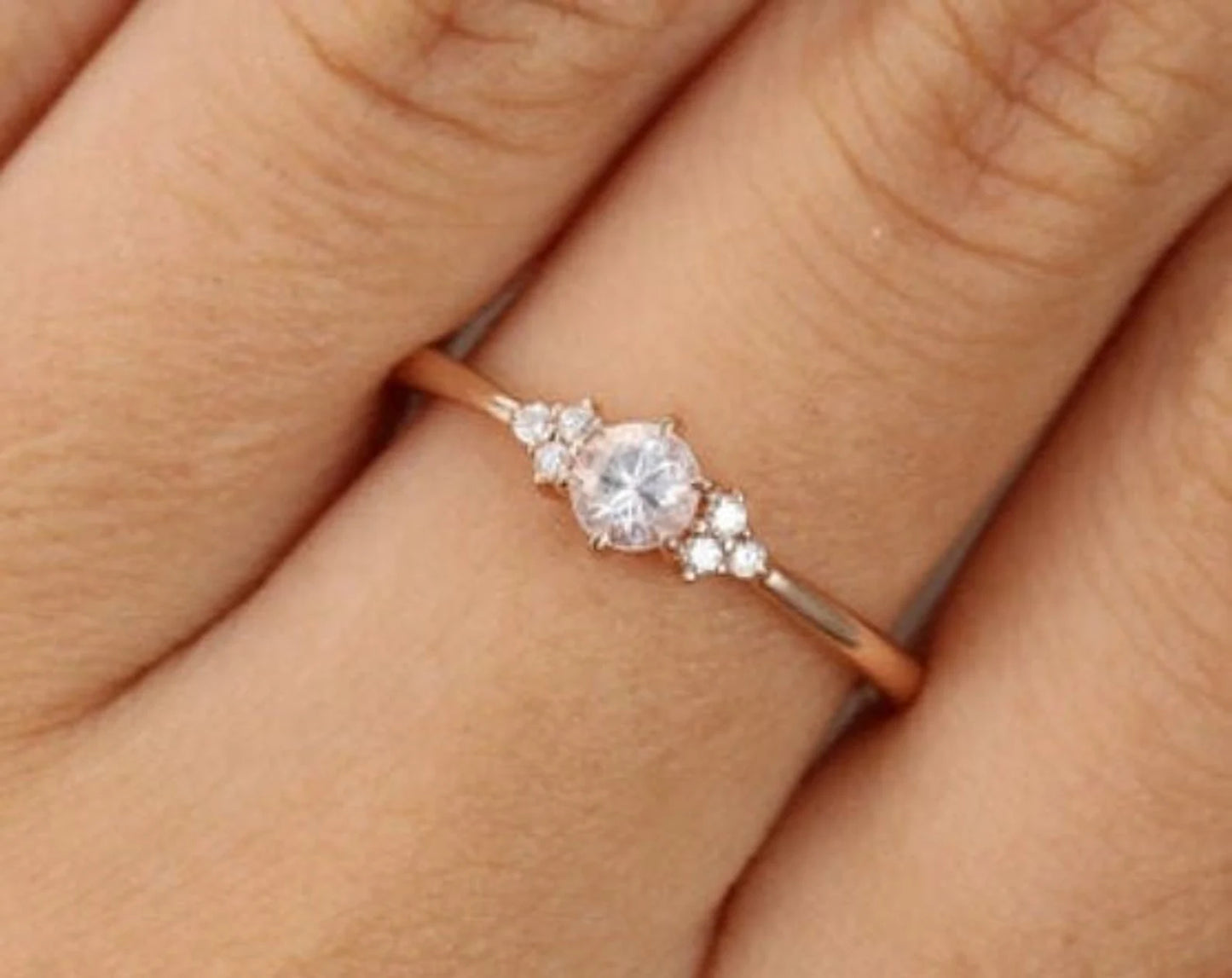 Natural Round Diamond three stone cluster ring- Diamond rose gold Engagement ring Forever For Love