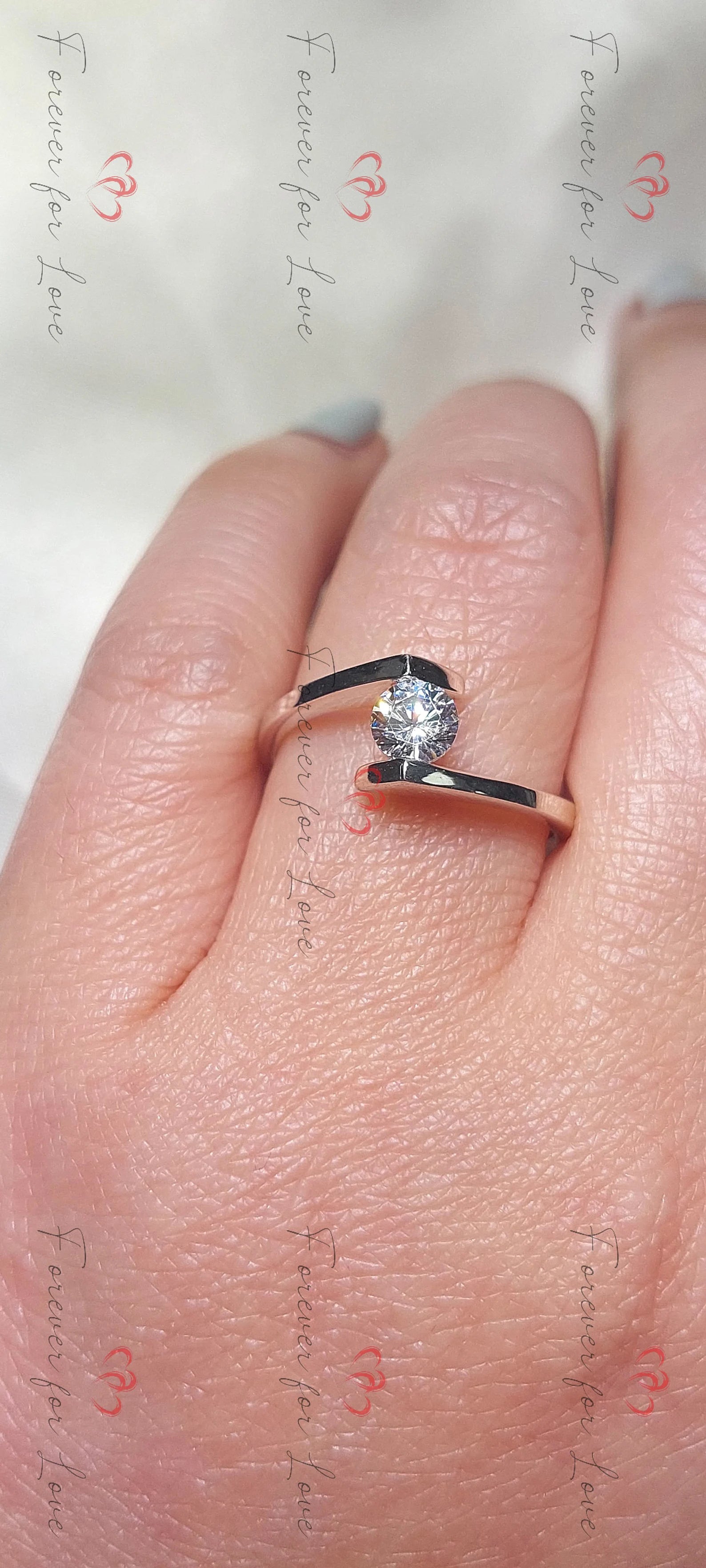 Natural earth mined GIA Diamond solitaire in Platinum, Anniversary bridal wedding ring. Forever For Love