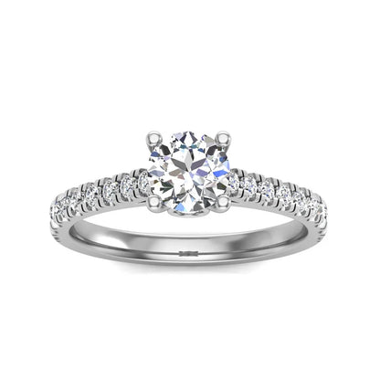 0.5 Carat Round Brilliant Natural Diamond Engagement Ring with Pavé Band