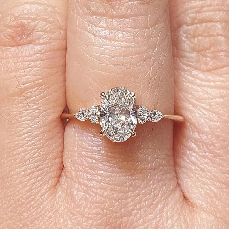 1.5 Carat Oval Lab Diamond Ring with Side Accents Forever For Love