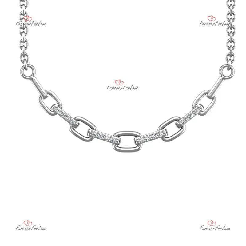 Solid Gold Paperclip Chain Necklace | Real Diamond Pave Necklace | Ice Dainty Gold Necklace Forever For Love