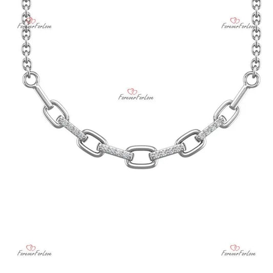 Solid Gold Paperclip Chain Necklace | Real Diamond Pave Necklace | Ice Dainty Gold Necklace Forever For Love
