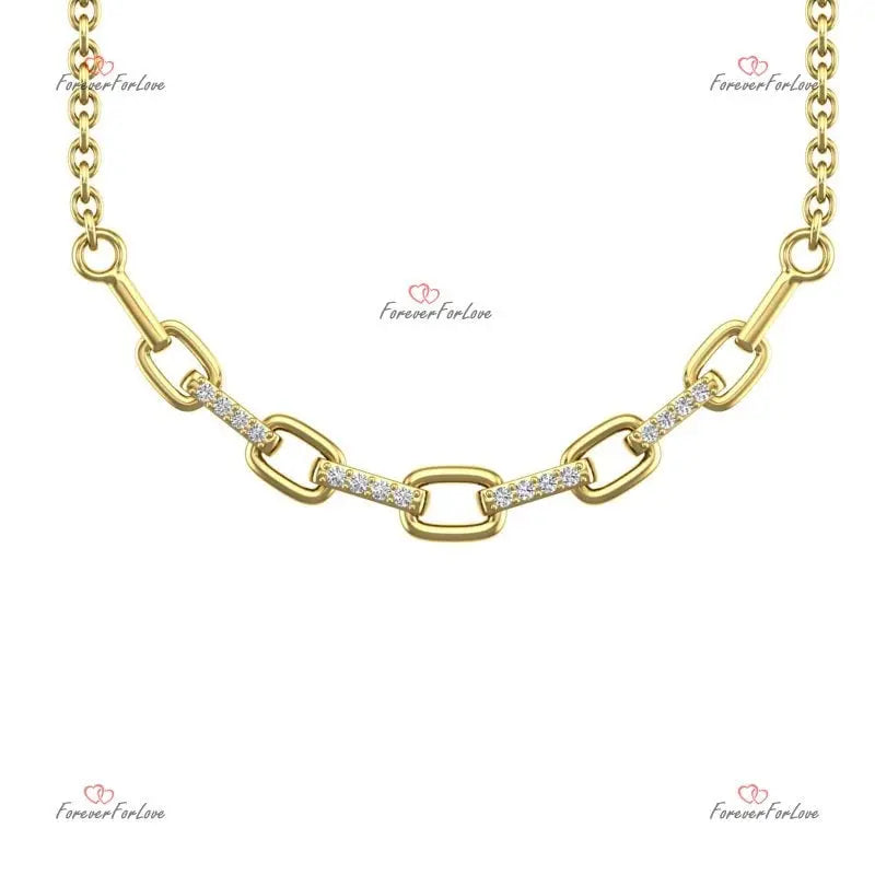 Solid Gold Paperclip Chain Necklace | Real Diamond Pave Necklace | Ice Dainty Gold Necklace Forever For Love