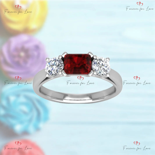 Ruby and Diamond Ring | Three Stone Diamond Ring | Solid White Gold Engagement Ruby Diamond Ring