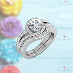 IGI Certified Vintage Lab Created Round Cut Diamond Halo Engagement Ring & Band Wedding Set Forever For Love