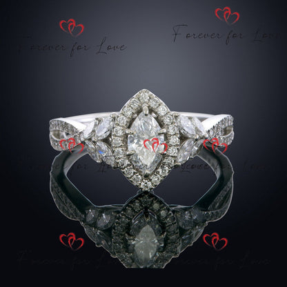 Marquise Diamond Vintage Ring - Lab Grown IGI Certified White Gold Custom Made Unique Engagement Promise Ring