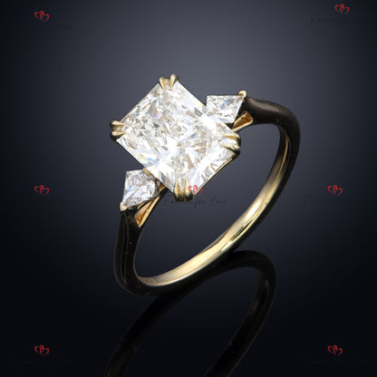 Radiant Cut Diamond Engagement Ring with Natural Kite Diamonds - IGI Certified Trilogy Ring