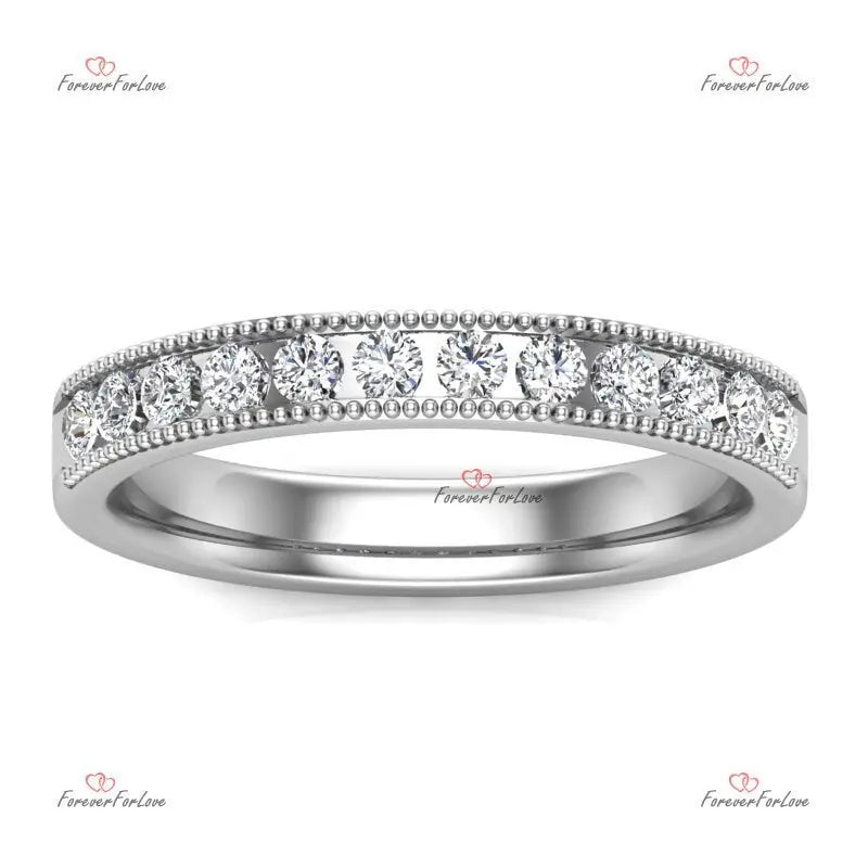Dainty Diamond Half Eternity Ring - Gold Wedding Band for Women Pave Set Stacking Ring with Genuine Diamonds