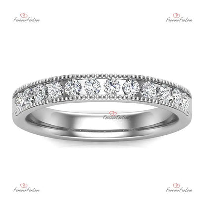 Dainty Diamond Half Eternity Ring - Gold Wedding Band for Women Pave Set Stacking Ring with Genuine Diamonds