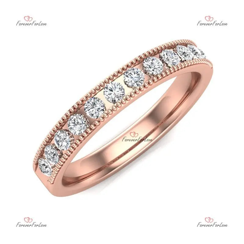 Dainty Diamond Half Eternity Ring - Gold Wedding Band for Women Pave Set Stacking Ring with Genuine Diamonds