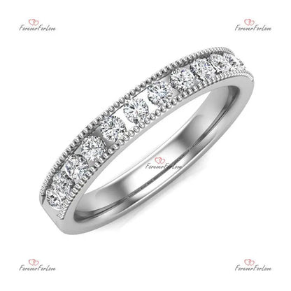 Dainty Diamond Half Eternity Ring - Gold Wedding Band for Women Pave Set Stacking Ring with Genuine Diamonds