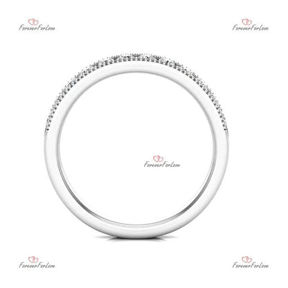 Dainty Diamond Half Eternity Ring - Gold Wedding Band for Women Pave Set Stacking Ring with Genuine Diamonds