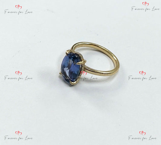 Unique Oval Cut Tanzanite Engagement Ring - Rose Gold with Natural Tanzanite and Diamond Accents