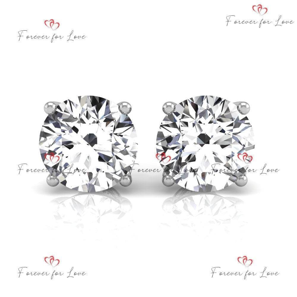 Round Diamond Wedding Earrings – Round Diamond Studs in Solid White Gold