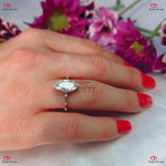 Unique Vintage Marquise Cut Moissanite Engagement Ring |  Bezel Set with Diamond Band | Solid Gold Forever For Love