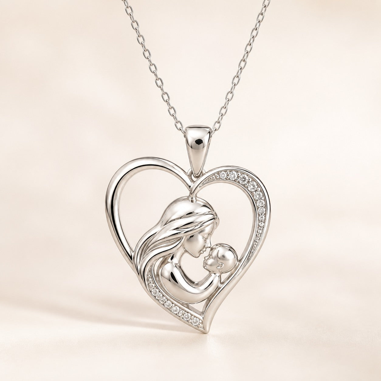 AI-generated photorealistic image of Mother And Child Heart Pendant Necklace