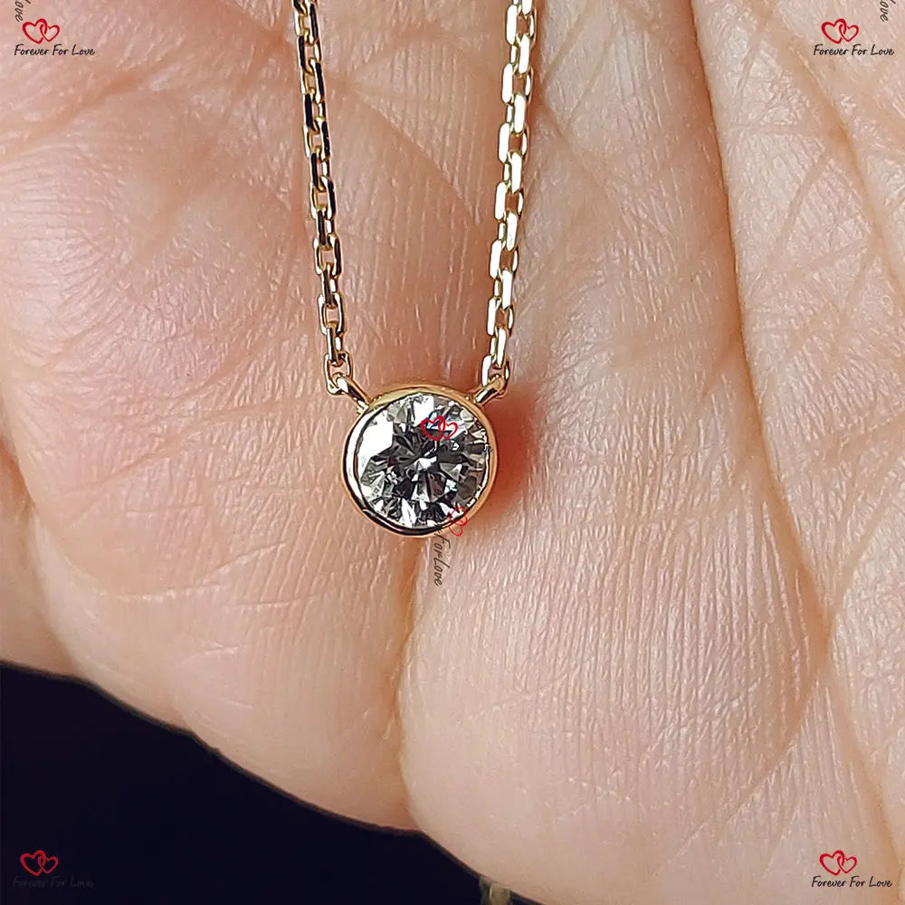 Round Diamond Necklace Dainty Minimalist Pendant Forever For Love
