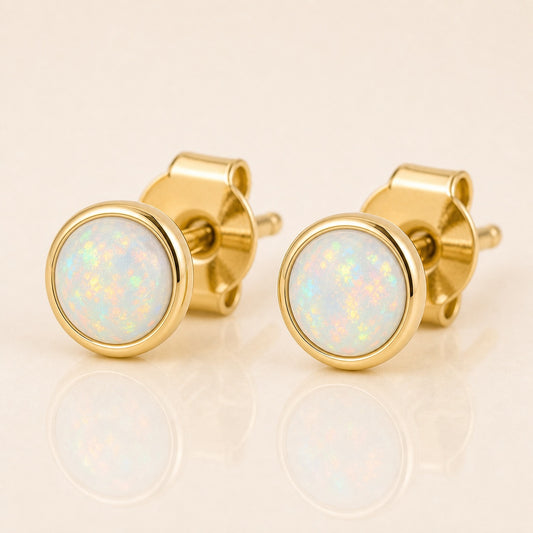 Opal Bezel Birthstone Stud Earrings