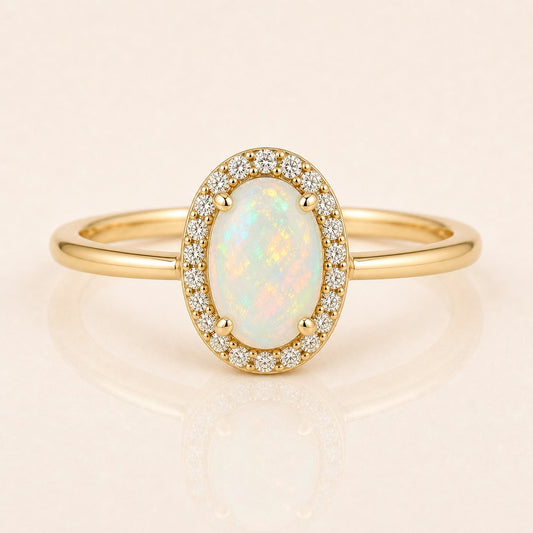 Opal Halo Birthstone Ring