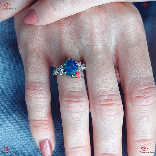 Oval Cut Opal Engagement Ring - Art Deco Diamond Cluster Ring