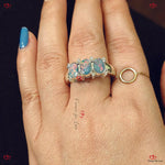 Elegant Natural Oval Opal Three Stone Engagement Ring Forever For Love