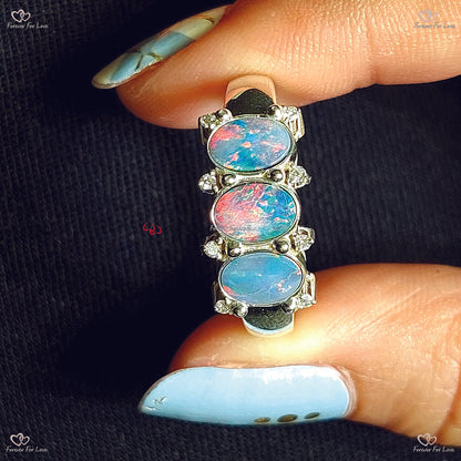 Elegant Natural Oval Opal Three Stone Engagement Ring