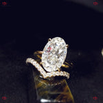 Oval Cut Engagement Bridal Set -  Crushed Ice Oval Moissanite with Hidden Halo  Total Carat Weight Forever For Love