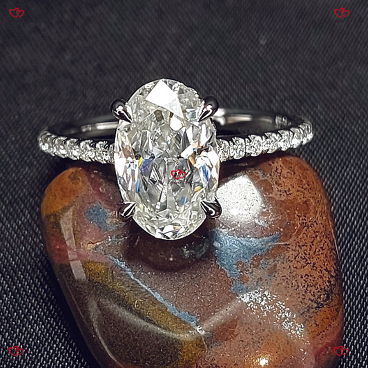 Oval Cut Moissanite Engagement Ring – Unique Crushed Ice Oval 11*7mm with Double Hidden Halo