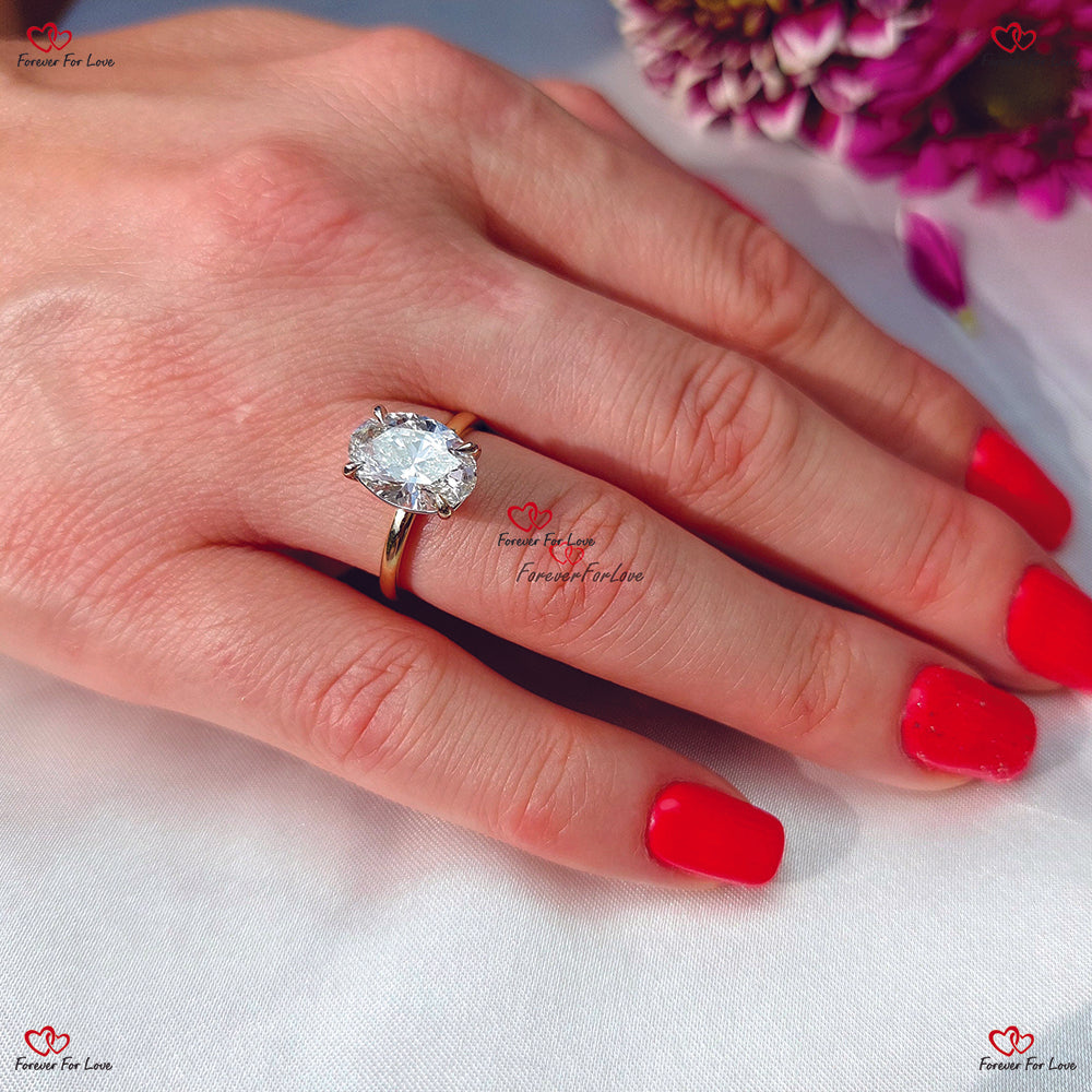 Oval Lab Created Diamond Ring | F VS1 | Solitaire Engagement Ring | CVD Diamond Hidden Halo