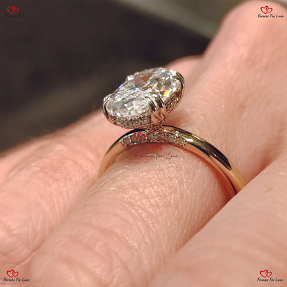 Oval Moissanite Engagement Ring -  with Hidden Halo Solitaire Setting in/ White Gold