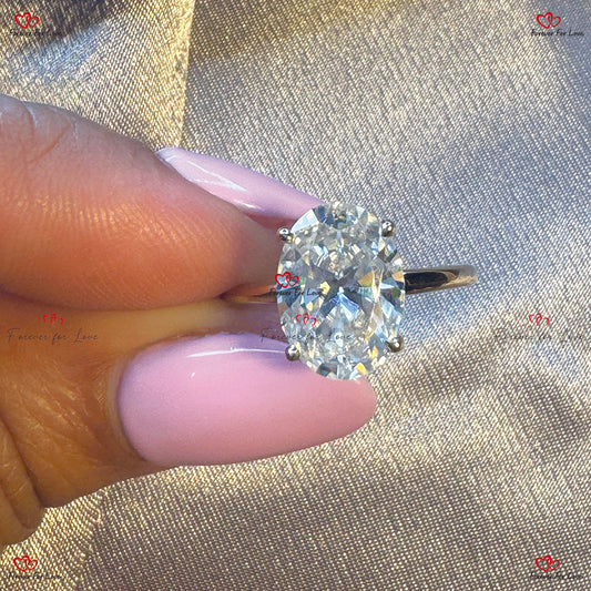 Hybrid Crushed Ice Oval Moissanite Engagement Ring with Diamond Double Hidden Halo - Haley Bieber Inspired