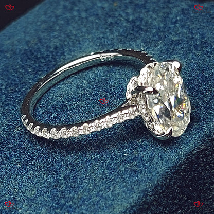 Oval Cut Moissanite Engagement Ring – Unique Crushed Ice Oval 11*7mm with Double Hidden Halo