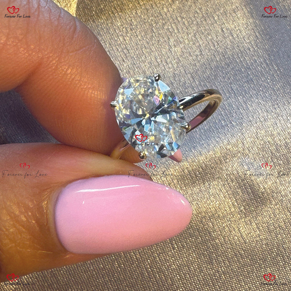 Hybrid Crushed Ice Oval Moissanite Engagement Ring with Diamond Double Hidden Halo - Haley Bieber Inspired