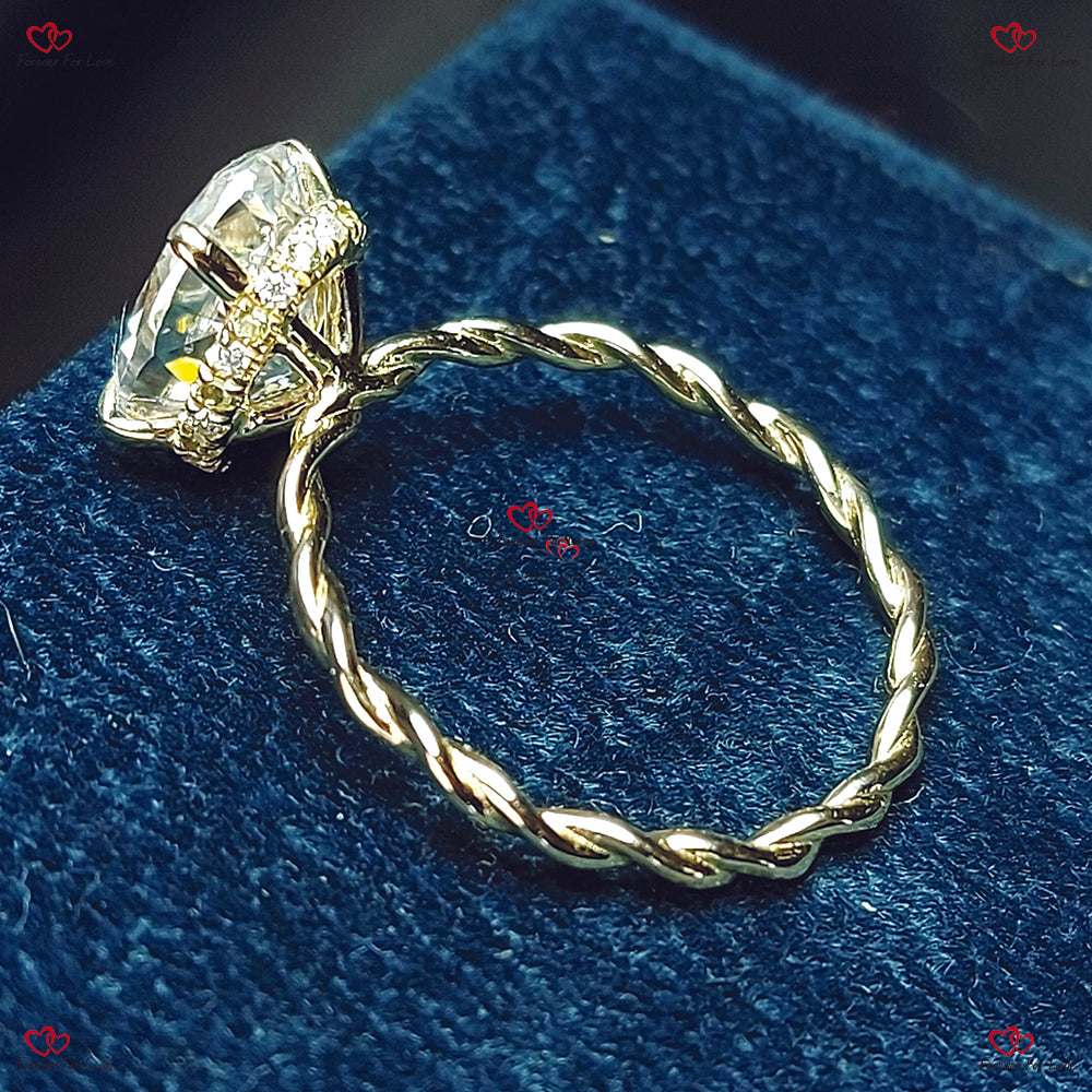 Moissanite Oval Cut Engagement Ring – Crushed Ice Oval Hidden Halo Solid Gold