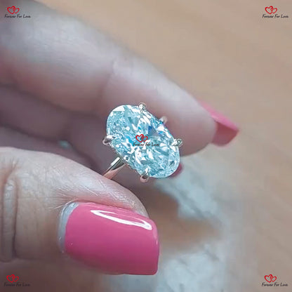 Crushed Ice Oval Cut Moissanite Engagement Ring - Hidden Halo Diamond Haley Bieber Inspired