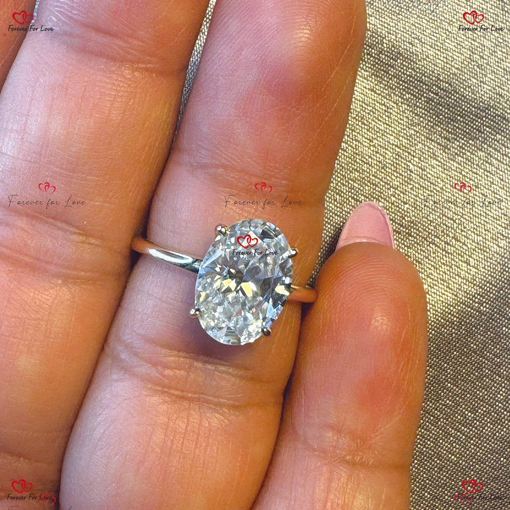 Hybrid Crushed Ice Oval Moissanite Engagement Ring with Diamond Double Hidden Halo - Haley Bieber Inspired