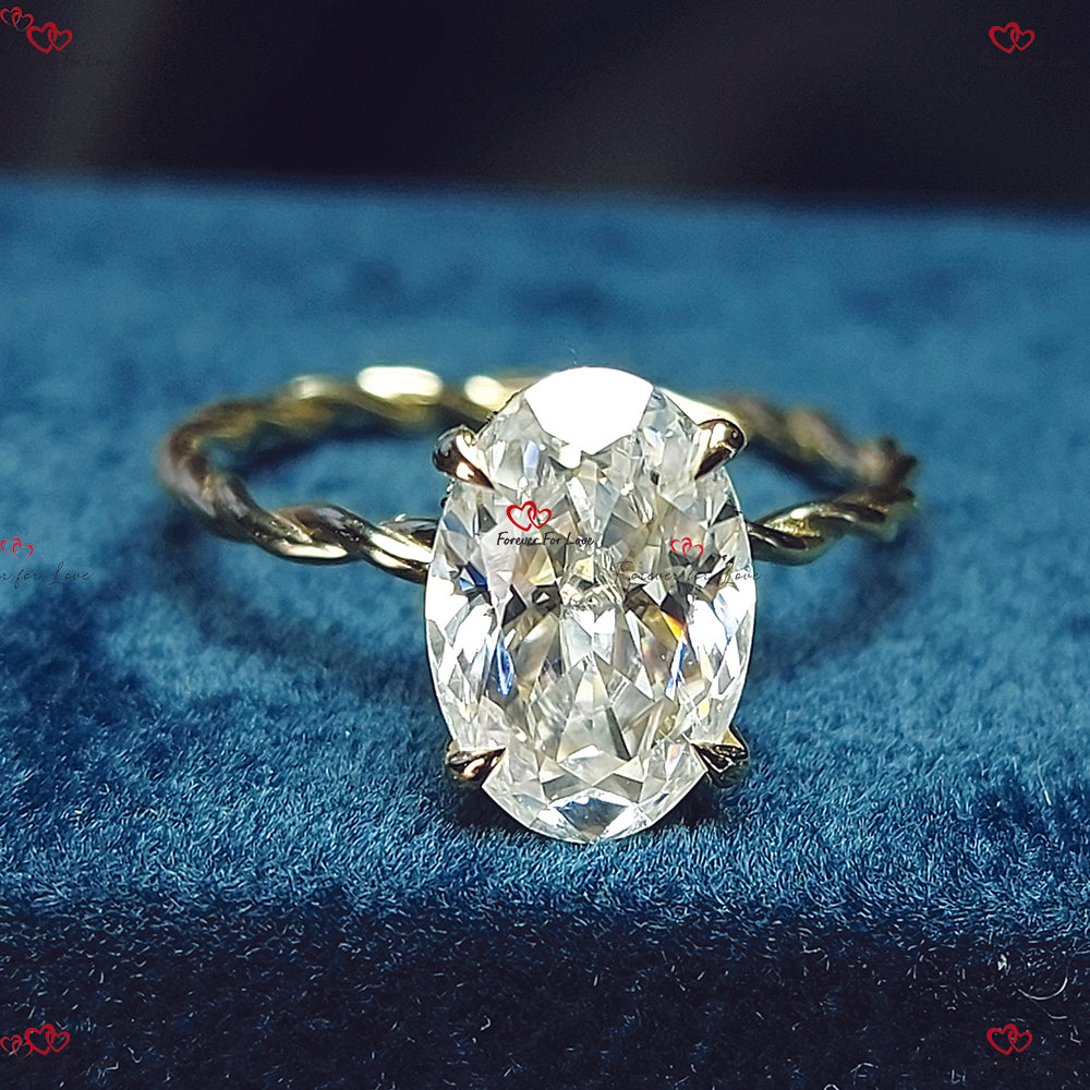 Moissanite Oval Cut Engagement Ring – Crushed Ice Oval Hidden Halo Solid Gold