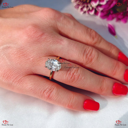 Oval Lab Created Diamond Ring | F VS1 | Solitaire Engagement Ring | CVD Diamond Hidden Halo