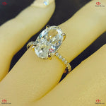 Moissanite Engagement Ring in Hidden Halo Elongated Oval Cut Crushed Ice Diamond Forever For Love