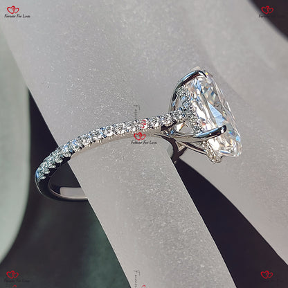 Crushed Ice Oval Cut Moissanite Engagement Ring – Diamond Hidden Halo Pave Band Bridal Ring