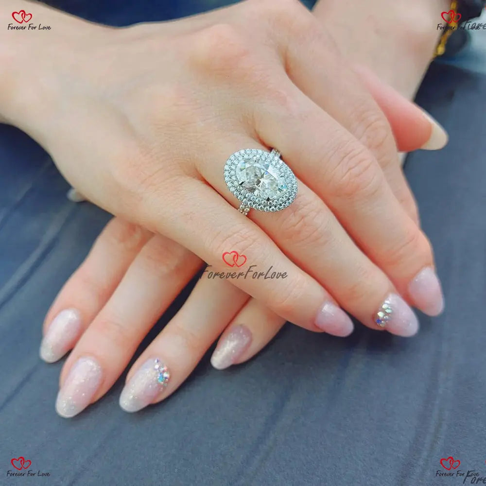 Vintage Oval Halo Engagement Ring |  Diamond Cut Oval Double Halo | Antique Pave Band Forever For Love