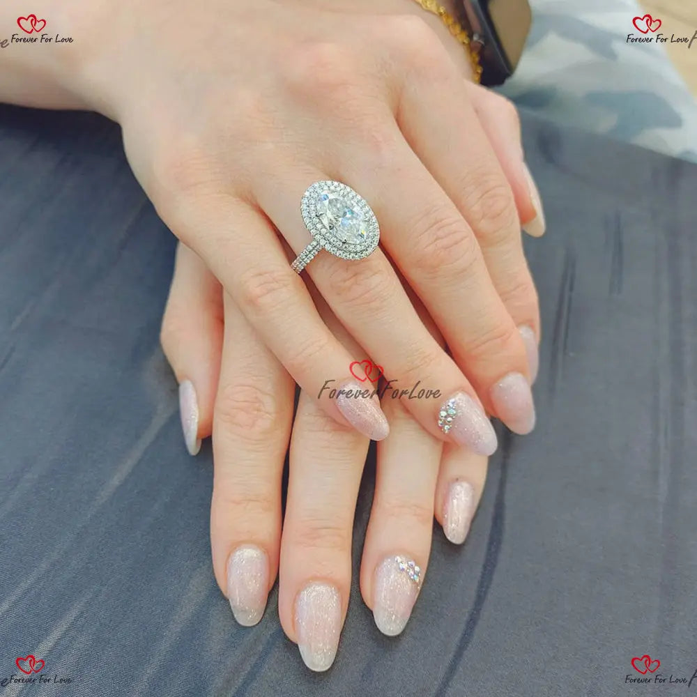 Vintage Oval Halo Engagement Ring |  Diamond Cut Oval Double Halo | Antique Pave Band Forever For Love