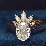 Oval Moissanite Engagement Ring Set with Marquise Diamond Wedding Band – Vintage Yellow Gold Solitaire Ring Forever For Love