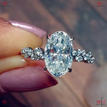 Unique Vintage Style  Hybrid Crushed Ice Oval Moissanite Ring Cluster Diamond Engagement Ring in Solid Gold Forever For Love