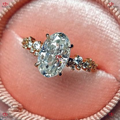 Vintage Oval Moissanite Engagement Ring |  Unique Cluster | Rose Gold Art Deco Bridal Ring