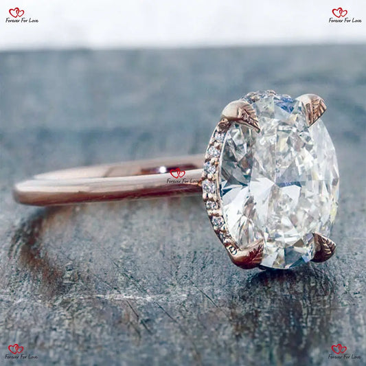 Vintage Oval Crushed Ice Moissanite Hidden Halo Engagement Ring Diamond Engagement Ring Oval Cut Ring Modern Ring Forever For Love