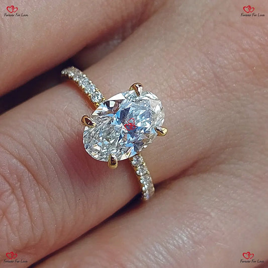 Oval Diamond Engagement Ring – Solid Gold Lab Grown Certified with Diamond Accents Forever For Love
