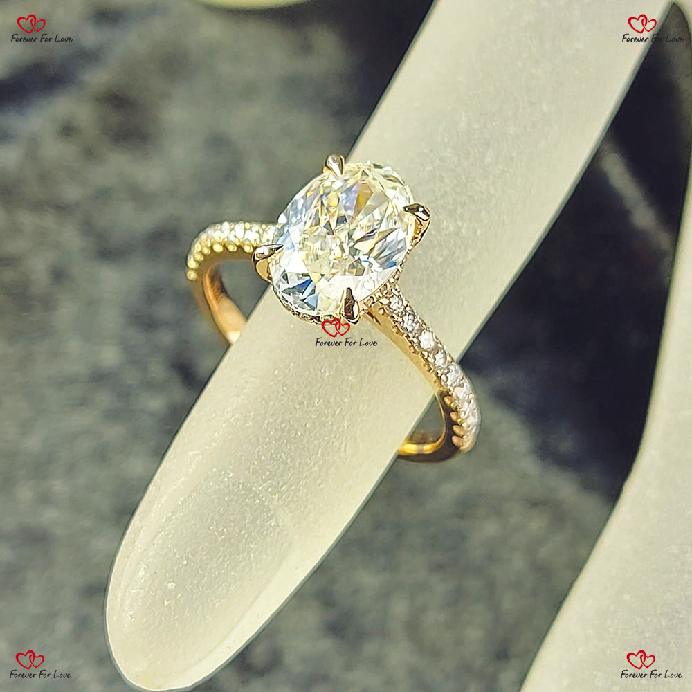 Oval Cut Moissanite Engagement Ring  Solid Gold Forever One Elongated Oval Modern Engagement Ring