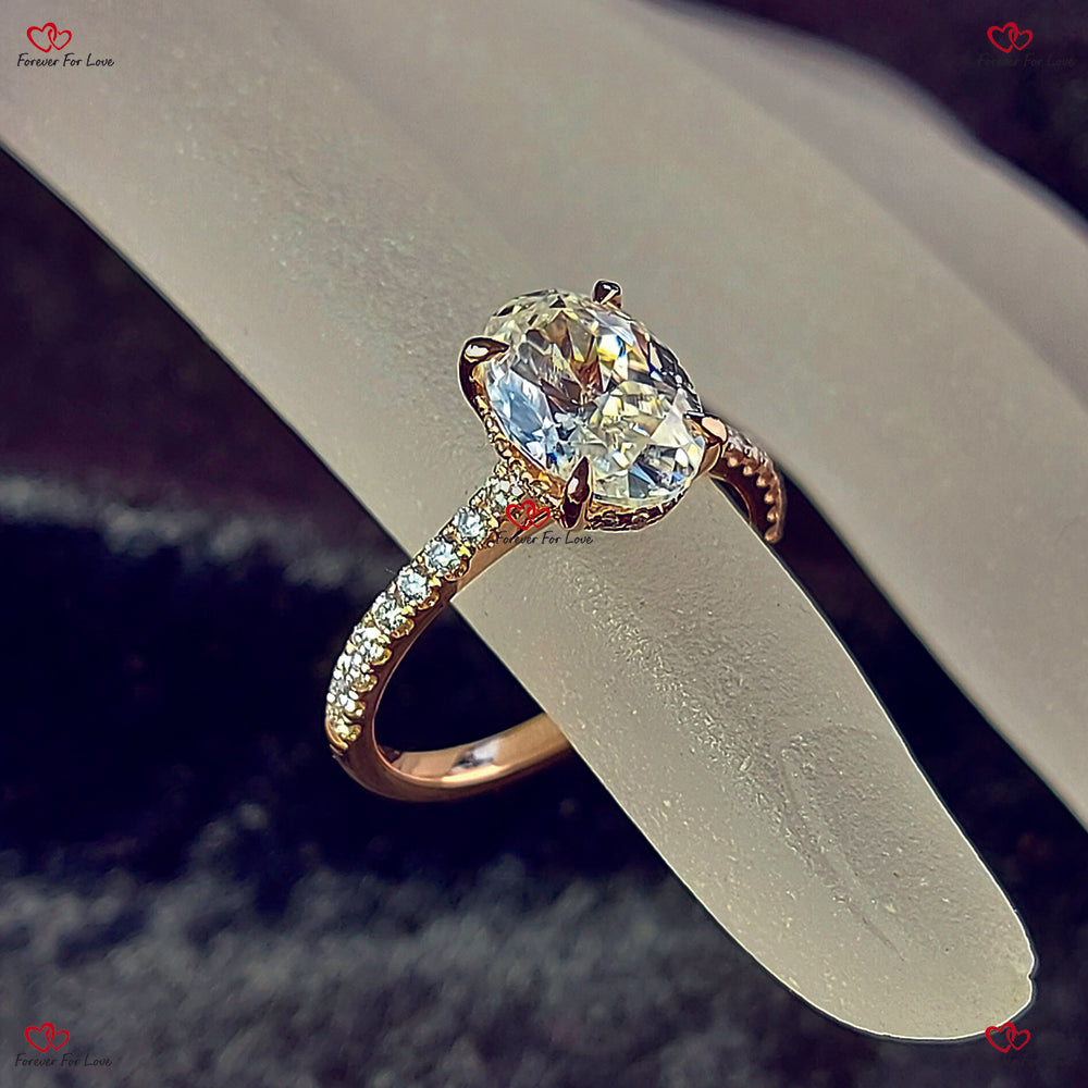 Oval Cut Moissanite Engagement Ring  Solid Gold Forever One Elongated Oval Modern Engagement Ring