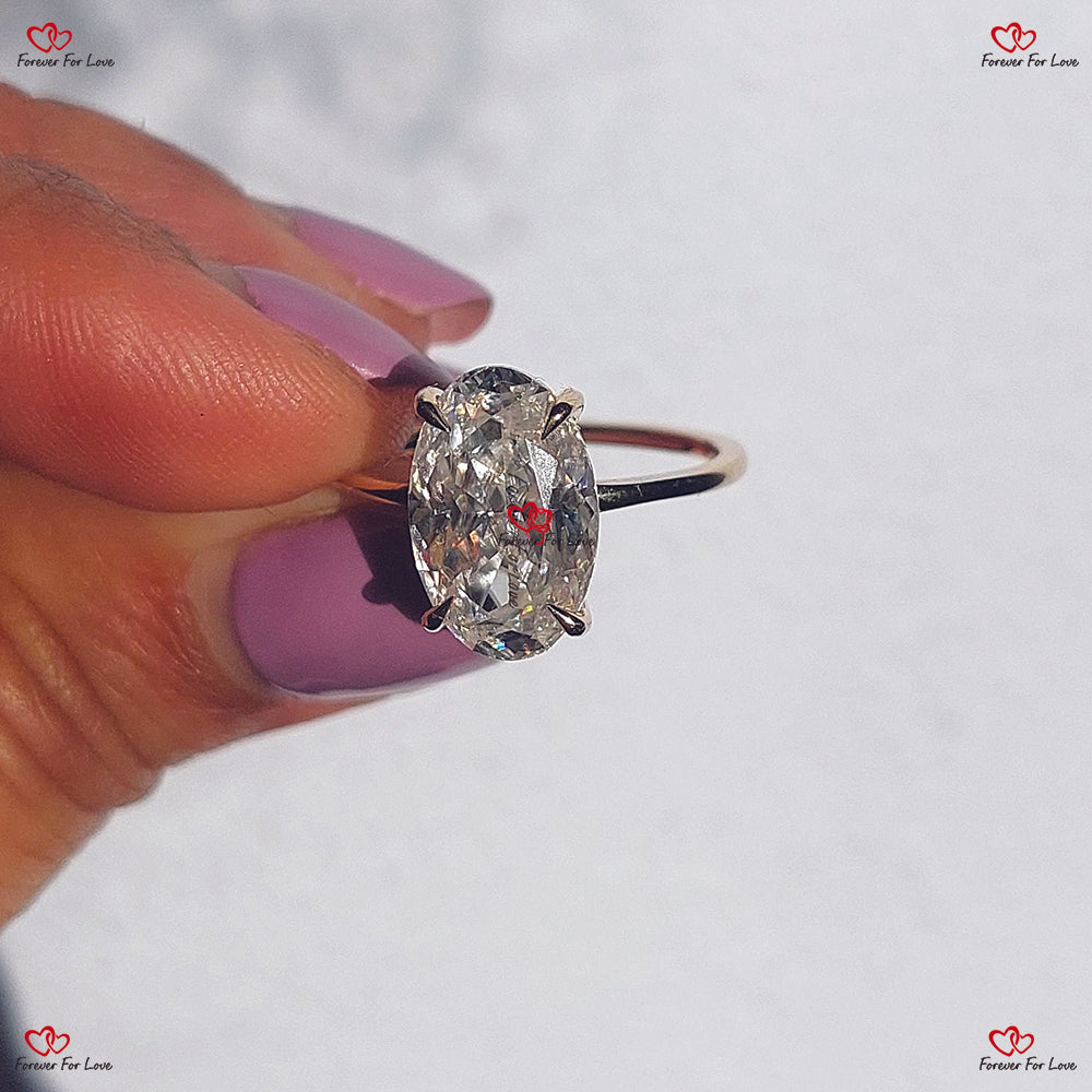 Oval Moissanite Engagement Ring |  Hybrid Crushed Ice Oval | Hidden Halo Design